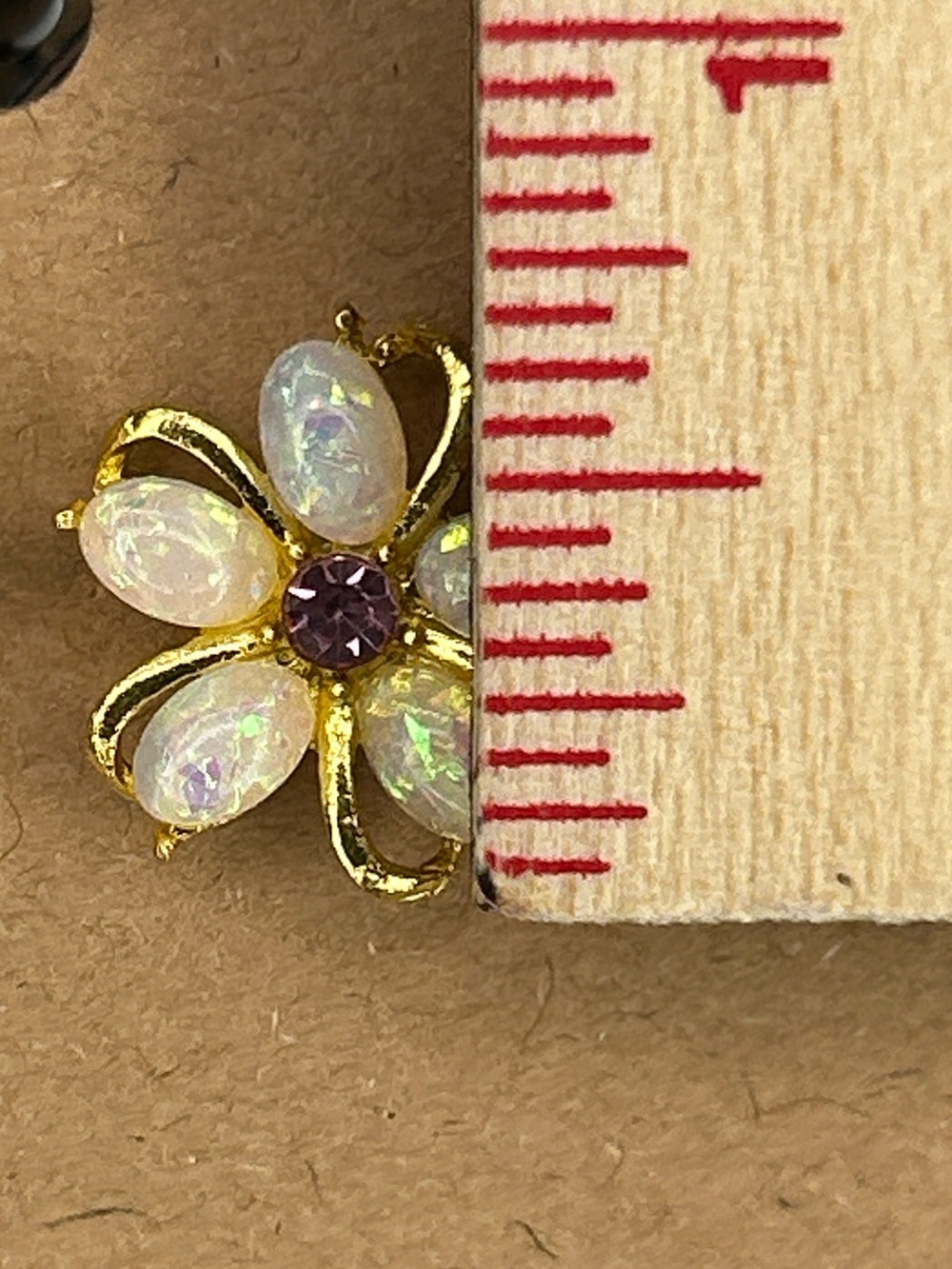 Gold Floral Opal & Amethyst Stud Earrings Fashion Jewelry - Picture 2 of 3
